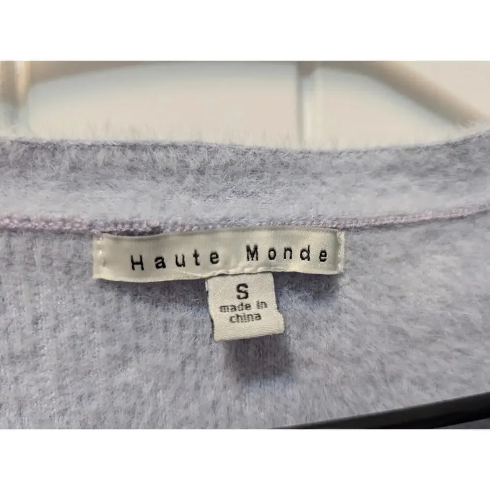 Haute Monde Blue & WHITE Long Sleeved Cardigan Cropped Sweater Size S NWT!